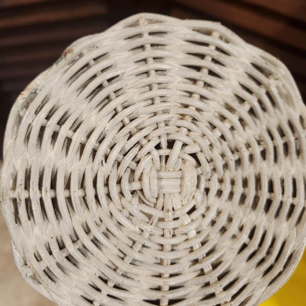 Vintage White Basket with Red Bird Accent